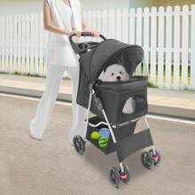 Pet Buggy For Small To Medium Dogs, 4-Wheel Dog Buggy With Storage Basket, Foldable Pet Travel Cart With Cup Holder