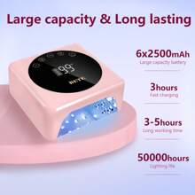 Lámpara de uñas LED inalámbrica profesional, lámpara UV recargable de 78 W, sensor infrarrojo inteligente y pantalla LCD, dispositivo de secado de esmalte de uñas, secador de uñas portátil para esmalte de gel con 5 temporizadores en blanco.