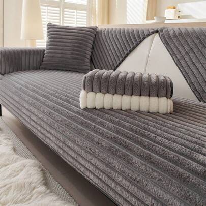 1 szt. całoroczny, gruby, ciepły pokrowiec na sofę, nowoczesny, minimalistyczny, antypoślizgowy pokrowiec na siedzisko sofy, pyłoszczelny i zmywalny pokrowiec na sofę, ciemnoszary, modny, miękki, odporny na blaknięcie, przyjazny dla zwierząt, regulowany do sofy narożnej, sypialni, biura, salonu