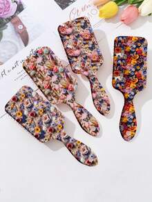 1pc Ditsy Floral Pattern Antistatic Cushioned Hair Brush, Designed For Women, Made Of Polyester Fiber, Suitable For All Seasons Hair Styling Tool - Multicolor - View 1