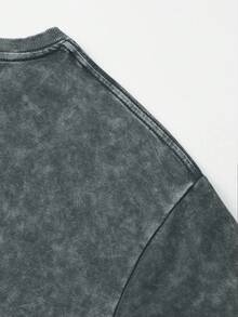 Shwiy 2pcs/Set Men's Washed Vintage Black Short Sleeve Drawstring Shorts Set, Minimalist Ramen Print T-Shirt & 5-Minute Shorts Outfit, Suitable For Spring & Summer Casual Wear, Anime/Manga Fan Gift, Street Fashion - Dark Grey - View 9