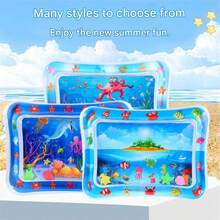 1个加厚充气海豚婴儿水垫，儿童拍打垫，PVC海洋鱼图案水上游戏垫玩具，婴儿拍打垫坐垫（款式和颜色随机），适合室内、沙滩、爬行和训练 - 适用于婴幼儿和新生儿，锻炼肌肉，促进发育 - 承重50公斤，柔软玩具，感官玩具，减压玩具，旅行玩具，婴儿必备，幼儿玩具，水上玩具，圣诞节，儿童生日礼物 - 彩色 - 查看 5