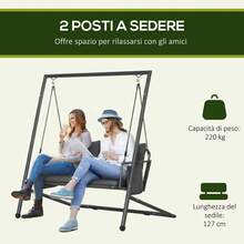 Outsunny Dondolo da Giardino 2 Posti con Cuscini e Tasche Portaoggetti, Dondolo da Esterno in Acciaio e Textilene, 168x117x181 cm, Grigio Scuro
