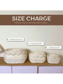 Scalloped Basket With Lid Set Of 3,Stackable Baskets For Organizing, Scalloped Wicker Basket, Woven Basket With Lid, Rattan Storage Baskets With Lid, Basket With Lid Decorative Storage - Rattan - View 9