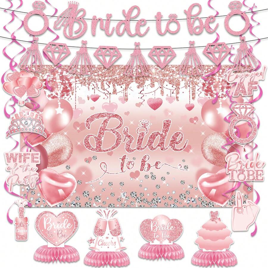 Bachelorette Party Banner Decorations - Bridal Shower Party Decor And Supplies Kit Bride,Bachelorette Ideas Bachelor Party Decorations Pack Bachelor Party Photo Backdrop For Honeycomb Centerpiece,Hanging Swirl(3.6*5.9FT/110*180CM)