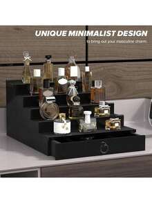Cologne Organizer For Men, 5 Tier Black Cologne Shelf, Perfume Stand With Drawer And Hidden Compartment Perfume Display Holder - A Gift For Men - Black - View 8