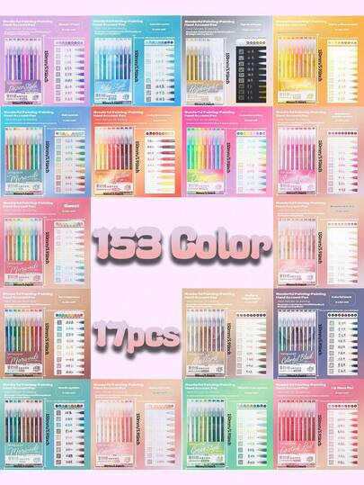 153/72pcs Notebook Ballpoint Pen Set, Colorful Watercolor Pens For Doodle, Suitable For Drawing, Journaling, Marking, Essential For Student Creative Use, 153 Color Combinations, Smooth Writing Experience. Suitable For Student Highlighters, Art Drawing, Comics And Special Color Markers