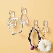 4 Peças Ganchos de toalha com adesivo forte em formato de gato para banheiro, quarto, sala de estar e dormitório - essencial perfeito para organizar toalhas e roupas em casa, ganchos adesivos em formato de cauda de gato cartoon, montados na parede sem perfuração, à prova d´água