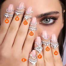 1pc Minimalist Elegant Cubic Zirconia Flowers 18K Gold Nail Rings For Women, Adjustable Statement Jewelry, Suitable For Daily Wear And Gift