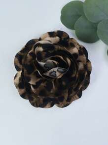 15cm Exaggerated Vintage Leopard Print Luxurious Fabric Multi-Layered Rose Camellia Flower Brooch For Women, High-End