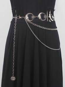 1pc Women Punk Style Multi-Layer Moon Pendant Waist Chain, Daily Matching Dress And Jeans Summer, School Fall, Autumn, Halloween