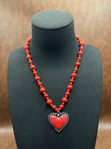 Boho Style Heart Beaded Necklace And Matching Heart Shaped Earrings, Vintage Fashion Jewelry Set For Women, Girls, Daily Outfit, Party Accessories, Jewelry, Gift For Family/Friends/Yourself