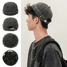 Gorra sin visera estilo vaquero lavado vintage de unicolor ajustable, sombrero redondo de algodón al estilo hip hop - Multicolor - Ver 5