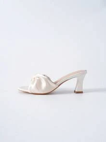 女士白色高跟新娘凉鞋，时尚舒适中跟露趾粗跟拖鞋，透气设计，尺码齐全，圣诞节冬季圣诞礼物 - 白色 - 查看 5