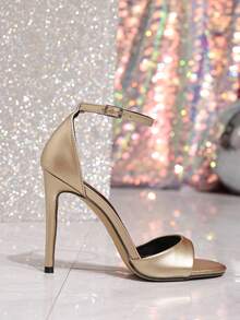 性感时尚露趾细高跟休闲百搭露趾浅金色女士高跟凉鞋 - 金色 - 查看 7