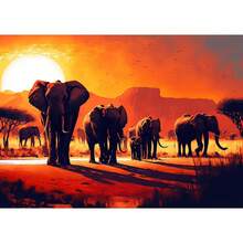 1 Stück Wandkunst Poster wahlweise mit Rahmen wilde Elefanten Sonnenuntergang Landschaft Elefant Tier Kunst Poster Leinwand Malerei Wandbilder Wohnzimmer Heimdekoration Leinwand, ohne Rahmen - Verschiedenfarbig - Übersicht 23