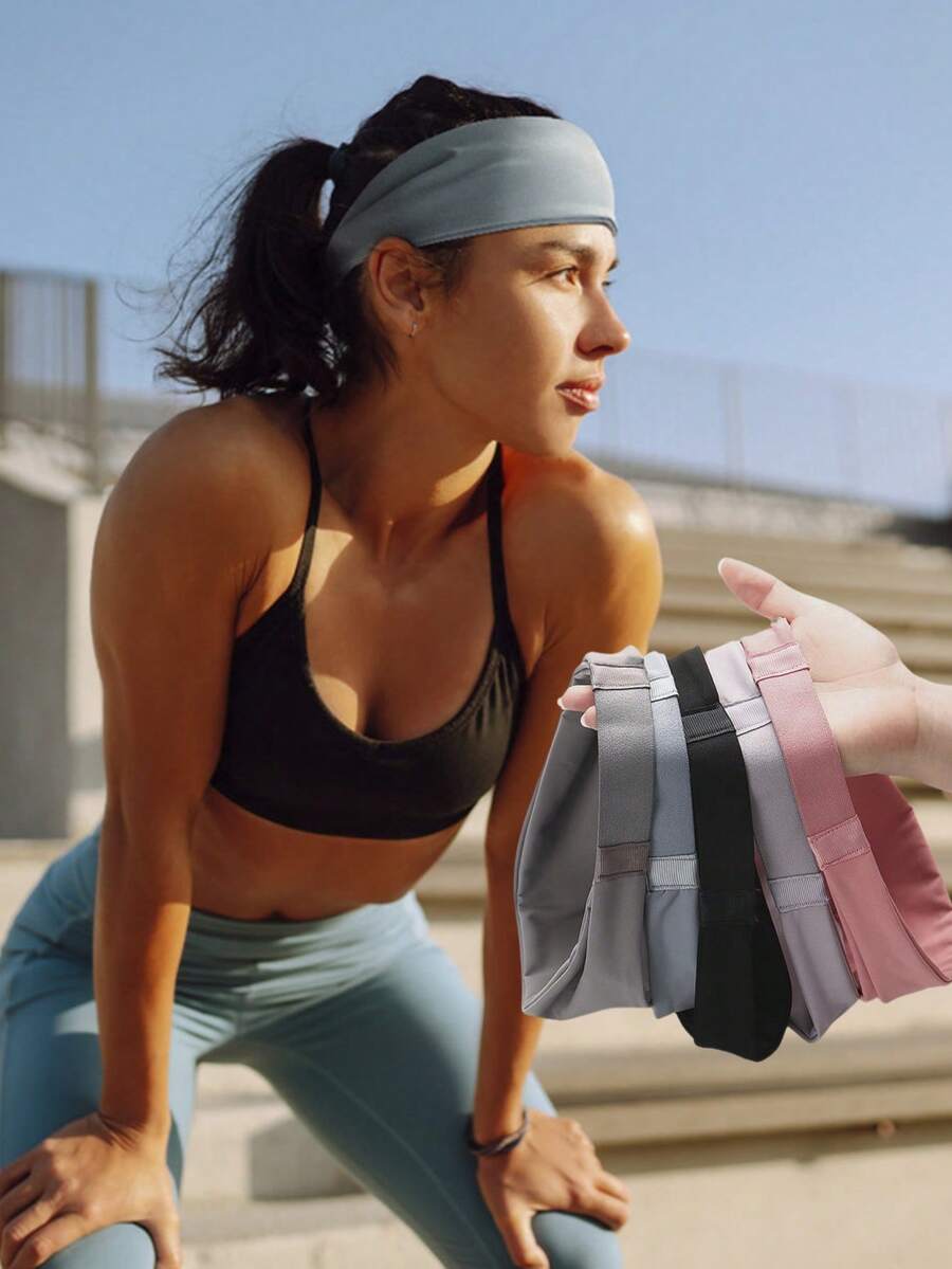1pc Wide Sweat-Absorbent Stretch Headband, Running Sports Headwrap, Hairband, For Men & Women, Spring/Summer - Black - View 1