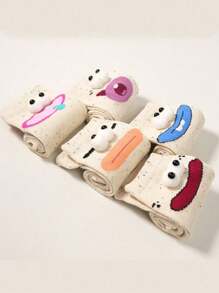 1/5 Pairs (Random Mix) Women Unique Wacky Cute Eye Dot Pattern Interesting Mid-Calf Socks, Suitable For Daily Outfit