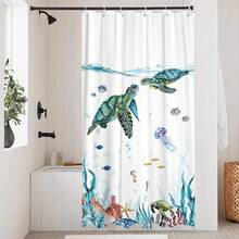New Fowocu Sea Turtle Stall Shower Curtain Teal Blue Ocean Waterproof Fabric Shower Curtains For Bathroom  Funny Animal Octopus Starfish Anchor Fish Nautical Bath Curtain Dr (Teal, 36''*72'') - 藍綠色 36 英吋寬 x 72 英吋長(1 包) - 查看 2