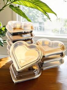 10 Heart-Shaped Plastic Trays With LIDS - Multi-Purpose Large-Capacity Snack Containers, Suitable For Fruits, Sushi, Vegetables, Salads And Cheese Boards - Transparent Design, Golden Border - Perfect For Parties, Festivals And Gifts
