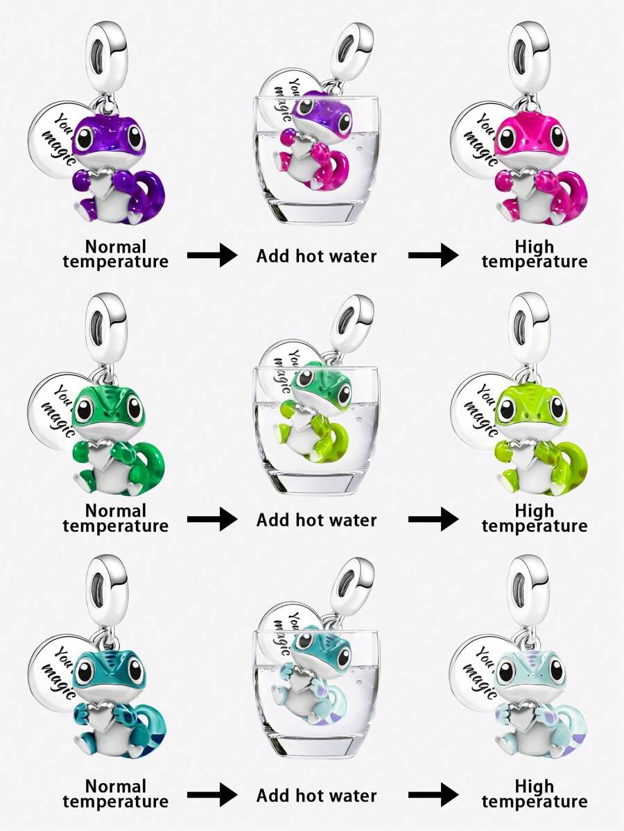 1Pc 925 Sterling Silver Fashionable Love Color Changing Lizard Pendant Fit For Women Bracelets Bangles DIY Jewelry Making And Daily Outfit Matching Jewelry Decoration For Girls