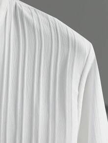Men's Casual Shirt, Button Front, Slim Fit, Polyester Blend, Stand Collar, Machine Washable, Ideal For Spring And Fall, Lightweight Cardigan - 查看 5