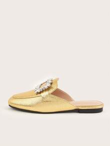 Damen Frühjahr 2025 Halb-Schlupf-Mules mit rückenfrei, Metall-Schnalle, flache Lässig Slip-On Sandalen