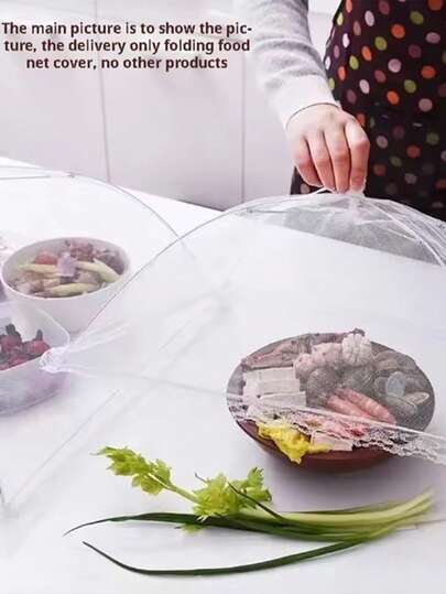 1pc Foldable Food Cover, Fly And Mosquito Proof Pop-Up Food Mesh Cover, Breathable Kitchen Utensil Cover, White Food Protector, Mesh Fabric, Foldable And Washable Fly-Proof Table Cover, Anti-Insect Bowl And Dish Cover, Home Kitchen Storage Accessory, Anti-Whitefly Vegetable Cover, Foldable Mesh Food Cover, Washable Mesh Food Cover, Dining Table Cover, Camping