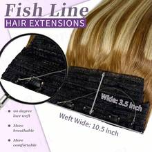 Invisible Fish Line Hair Extensions Straight Human Hair Brown Highlights Wire Hair Extensions #4/27 Highlight Hidden Hairpiece - S4/27 - View 6