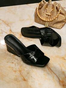 Women's Minimalist Elegant Design, Fashionable Glossy Simple And Graceful Versatile Slip-On High Heel Mules