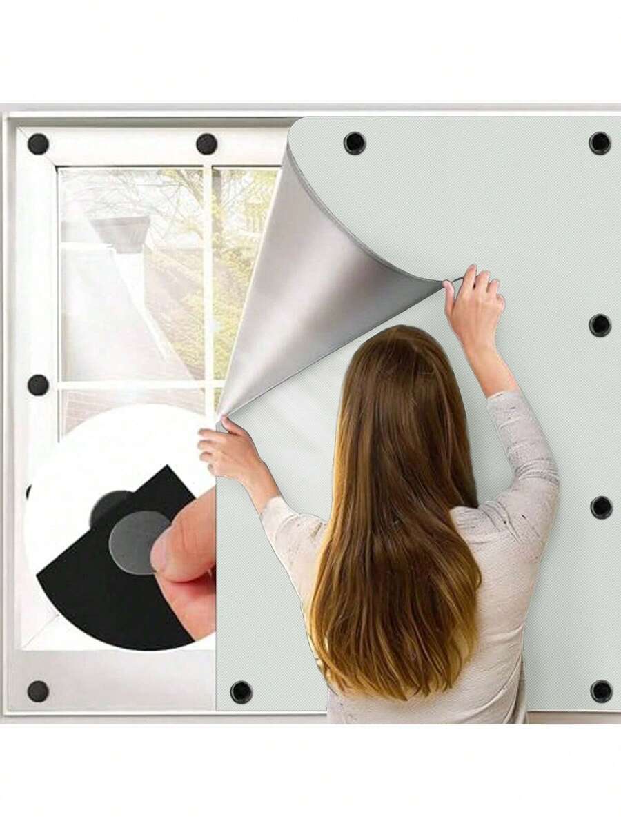 1pc New Self-Adhesive Portable 100% Blackout Thermal Insulation Curtain, DIY Cuttable Room Decor Home Decor - White - View 1