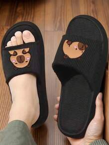 New Style Capybara Water Deer Black Japanese Striped Cartoon Design, Men's All Season Indoor/Outdoor Slippers For Home, Bathroom, Beach, Made Of EVA Anti-Slip Anti-Odor Antibacterial Breathable Soft Comfortable, Unisex Fashionable Casual Slides