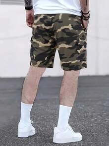 夏季新款迷彩多口袋工装短裤，宽松休闲百搭男士及膝长裤 - 卡其色 - 查看 2