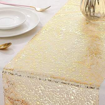 1 件金色金属网状桌旗，11 英寸 X 108 英寸，适用于活动、派对、婚礼、家庭聚会、户外餐饮装饰