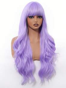 Long Purple Wig With Bangs Wave Curly Wigs For Women 26 Inch Heat Resistant Natural Synthetic Wig For Daily Party Use Holiday Party Everyday Wear,Gifts For Women - Màu tím - Xem 4
