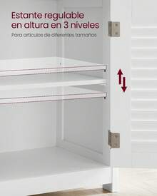 Armario del Baño, Mueble Baño, Armario de Cocina, Organizador con Compartimiento Abierto, Armario Almacenaje con 2 Puertas, 30 x 60 x 80 cm, Blanco - Blanco - Ver 3