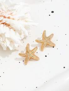 1 Pair Vintage Minimalist Starfish & Beach Theme Earrings, Versatile Fashion Elegant Star Stud Earrings For Women - Gold - View 4