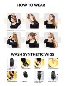 隐形接发棕色金色红色黑色长直发合成薄轻假发透明线可调节头带女士无夹 24 英寸秘密假发一体式 - 彩色 - 查看 11