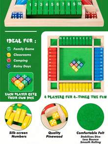 1PC Wooden Classic Four-Sided Numbered Board Game, 4-Sided Number Flipping Board Game For Party And Tabletop Entertainment,Great For Party, Bar And Family Gathering