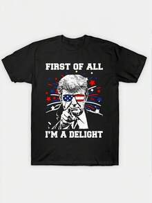 Men'S Front Print T-Shirt First Of All I'm Delight 100% Cotton Funny Graphic Tee Summer Casual Tee Streetwear Top Bold Statement Print, Ideal For DIY EnthusiastsFashion Casual Retro Printed T-Shirt Fun Cartoon Print Summer - Black-2 - View 1
