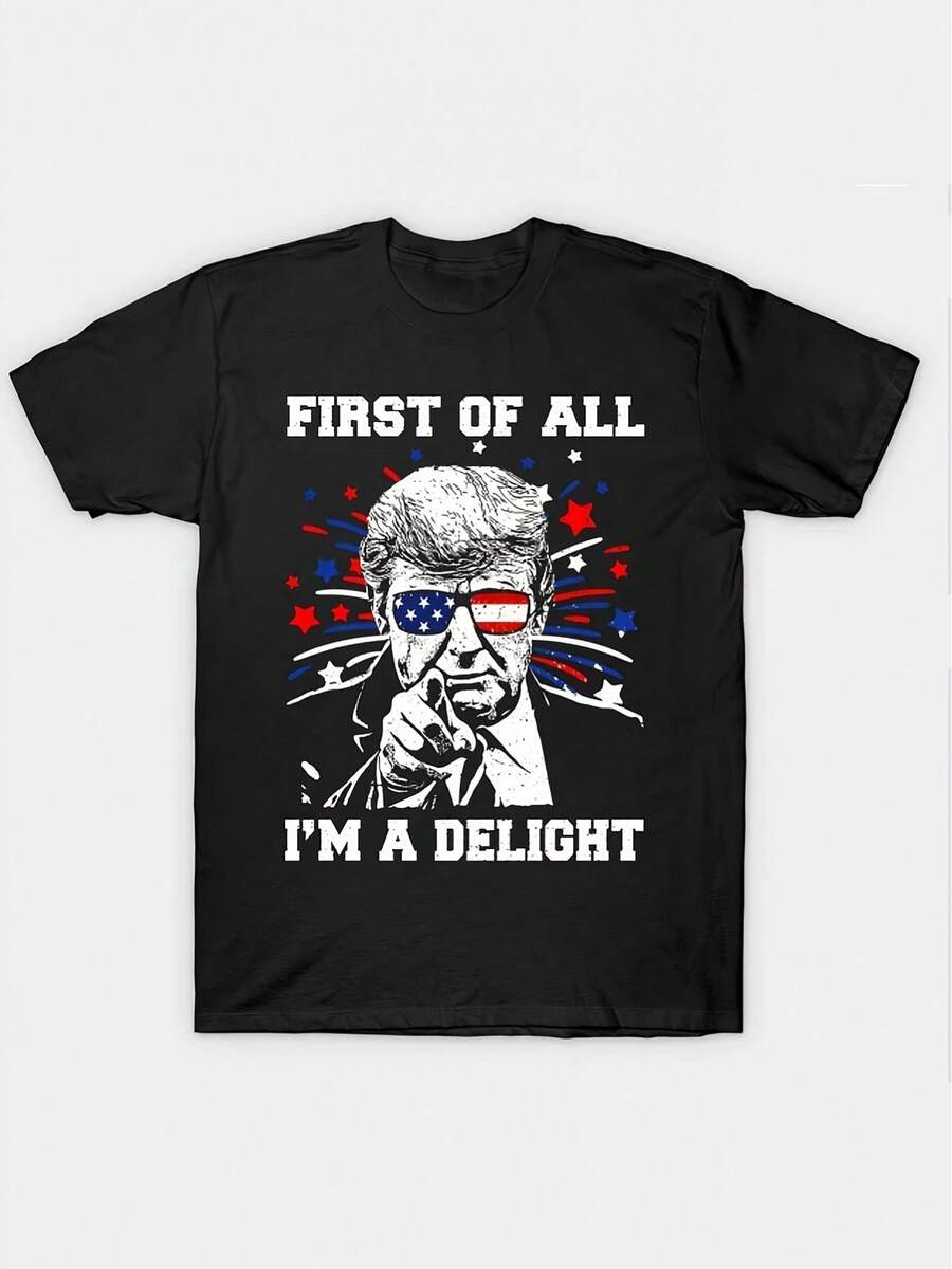 Men'S Front Print T-Shirt First Of All I'm Delight 100% Cotton Funny Graphic Tee Summer Casual Tee Streetwear Top Bold Statement Print, Ideal For DIY EnthusiastsFashion Casual Retro Printed T-Shirt Fun Cartoon Print Summer - Black-2 - View 1