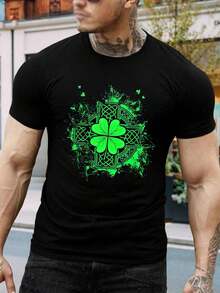 Camiseta de San Patricio con trébol para hombre y mujer | Camiseta con nudo celta irlandés | Atuendo para el día de San Patricio con trébol de la suerte | Camiseta gráfica verde | Top informal de verano | Regalo para el marido - Negro - Ver 1