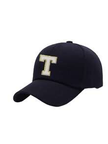 1顶儿童黑色26字母棒球帽，金色线绣R字图案，可调节后扣，时尚遮阳帽，男女童皆宜