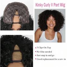 V Part Human Hair Wigs Afro Curly Minimal/No Leave Out Upgrade U Part Wig For  Women V Shape Kinky Curly Thin Part Glueless Clip In Half Wig 180% Density Natural Color