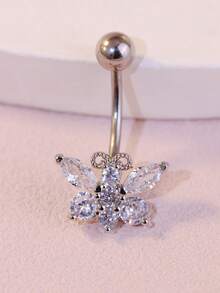 New Stainless Steel Butterfly Zirconia Navel Piercing Ring, Hypoallergenic Belly Button Ring, Fashionable - Butterfly Belly Button Ring - View 19