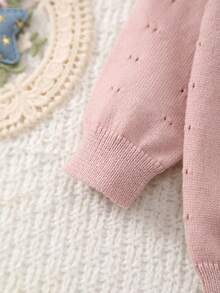 3pcs/Set Newborn Baby Thin Long Sleeve Romper & Hat Knit Set - Pink - View 5