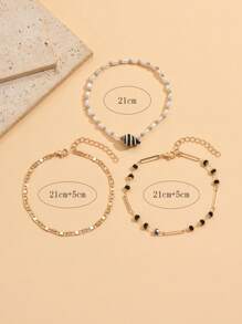 3pcs Set Summer Beach Style Beaded Gold Color Anklet, Fashion Natural Seashell Jewelry For Women, Suitable For Daily Outfit, Beach Holiday Travel