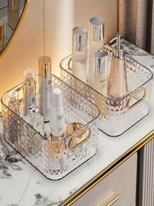 1 pièce Organisateur de maquillage en acrylique transparent | Plateau de rangement incassable pour la coiffeuse et la salle de bain | Multi-usage pour les soins de la peau, les fournitures de bureau, les collations | Accessoire essentiel pour le bureau/dortoir économisant l'espace - Cadeau portable pour les femmes, les étudiants (cadeau d'anniversaire élégant, déménagement à l'université) Rentrée scolaire