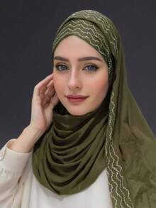 1 Piece Women's Hot Diamond Plain Jersey Hijab Shawl Soft Headscarf Arabic Casual Long Scarf Conservative Solid Color Headscarf Suitable For Daily Use For Dress - A - View 21