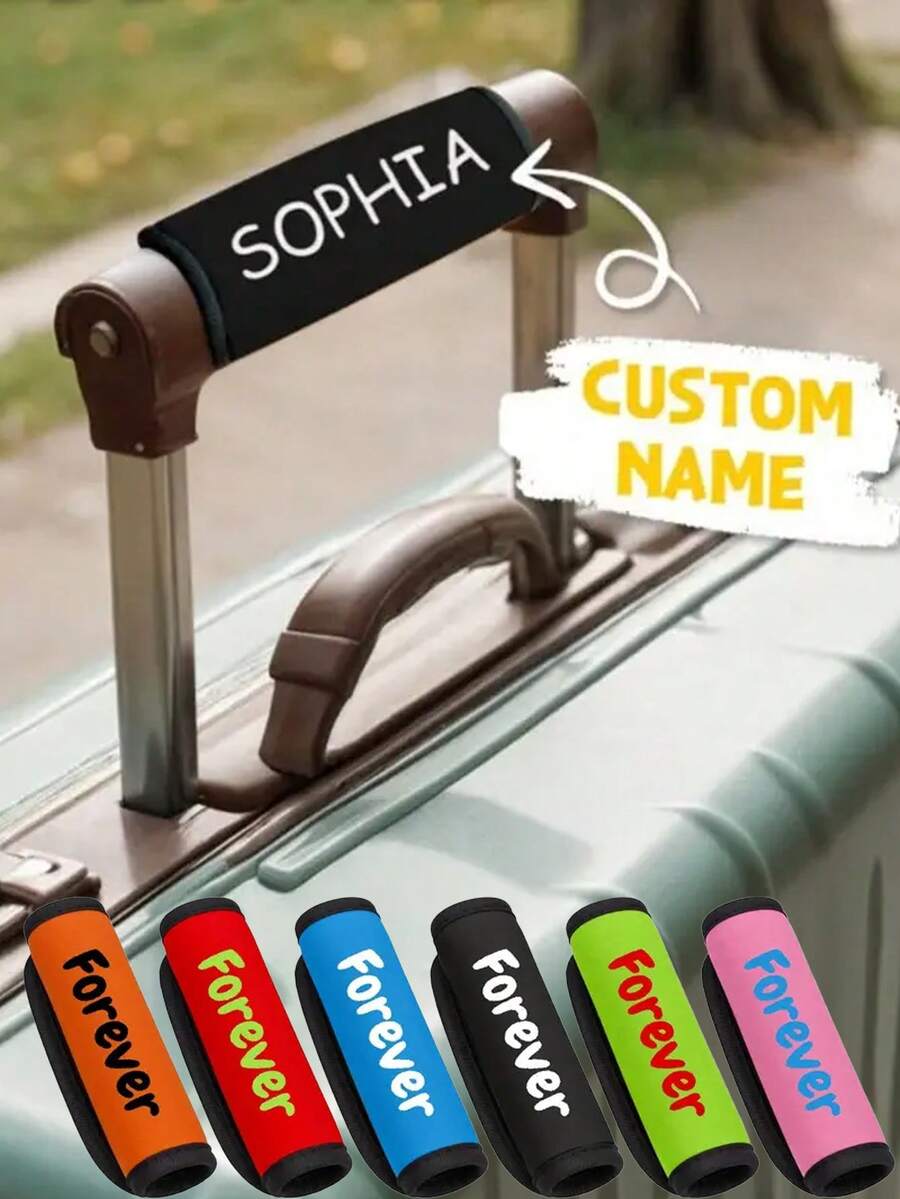 Customized Name, Personalized Soft Touch Luggage Handle Wrap - Fashionable And Durable Luggage Tag, Suitcase Handle Protector, Suitable For Travel, Train And Plane, Fits Most Luggage Handles, Available In Pink, Orange, Blue, Black, Ideal For Travel Luggage, Daily Commute, Courier Essential, Holiday Essential. - Multicolor - View 1